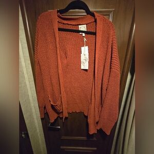 Orange knit cardigan NWT